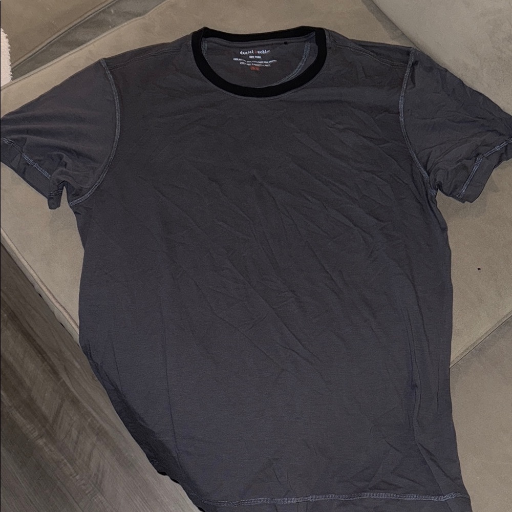 Daniel Buchler Black Casual Crew Neck Tee - Charcoal Black